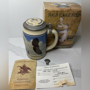 Vintage Budweiser 1989 Endangered Species Bald Eagle Stein ~ 7" Tall